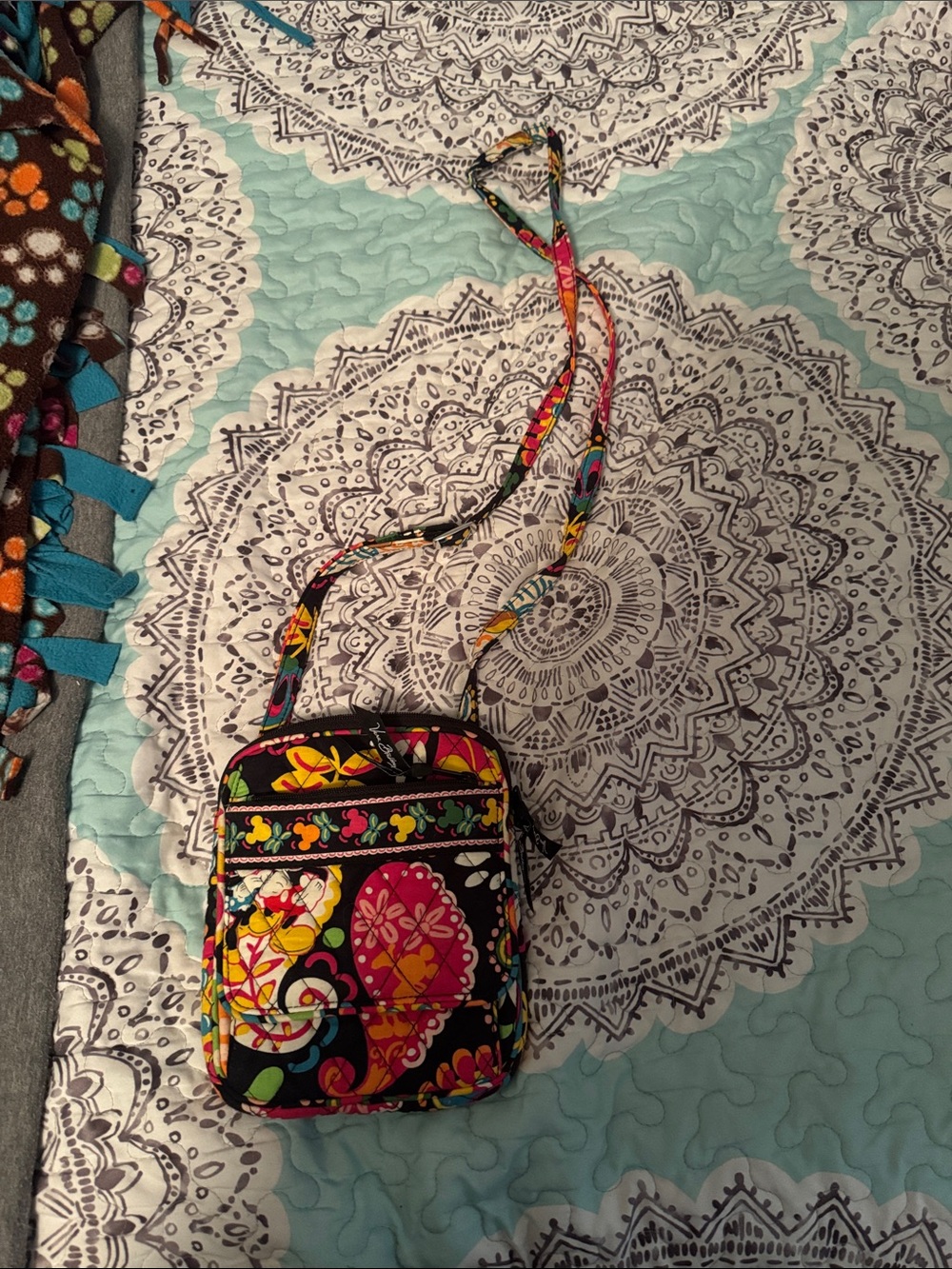 Disney Vera Bradley Black Floral Paisley Crossbody with Pink and Yellow Accents